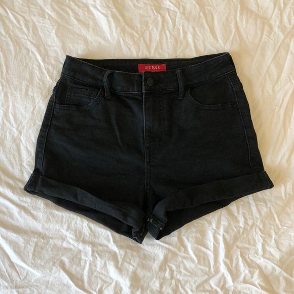 GUESS Black Denim Shorts - Size 25 - Picture 1 of 5